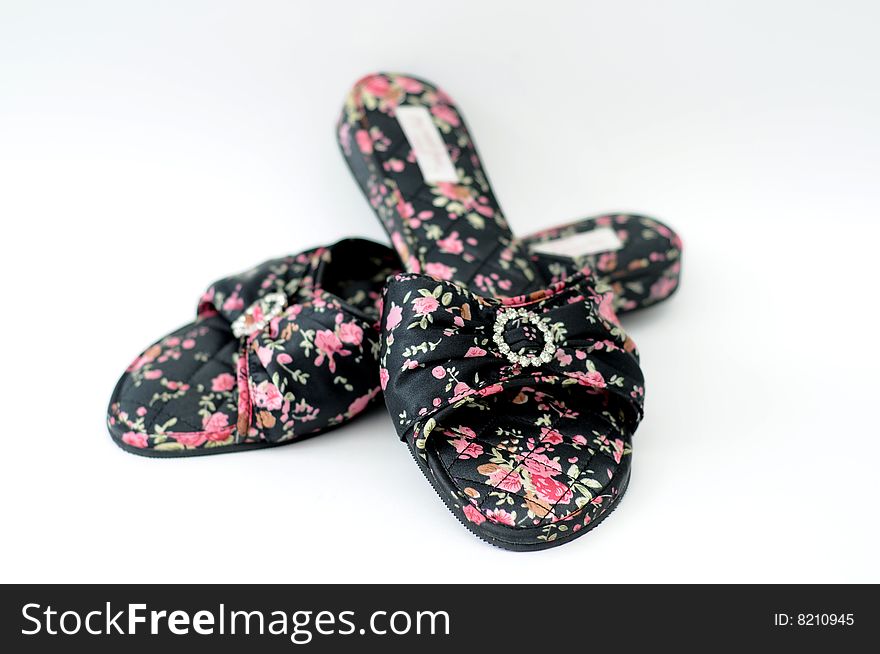 Black floral silk luxury slippers