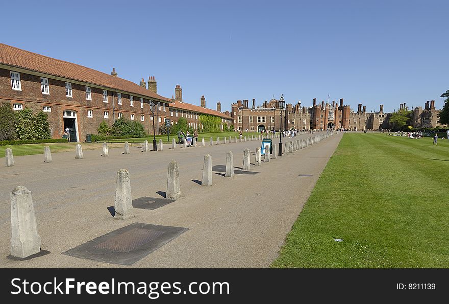 The grounds of the Hampton Court Palace in England. The grounds of the Hampton Court Palace in England