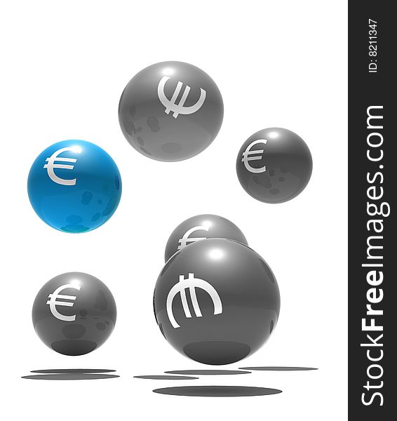 Isolated spheres with euro symbol - 3d render