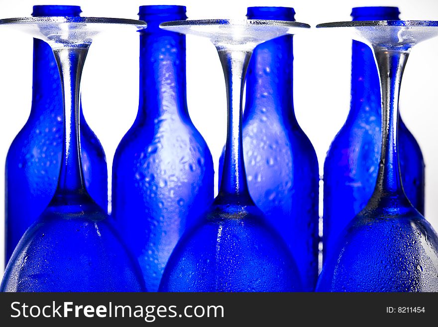 Background with creative bottles.GLASS