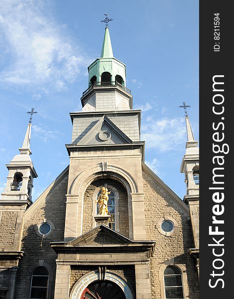 Old montral  catholic church with blue sky. Old montral  catholic church with blue sky