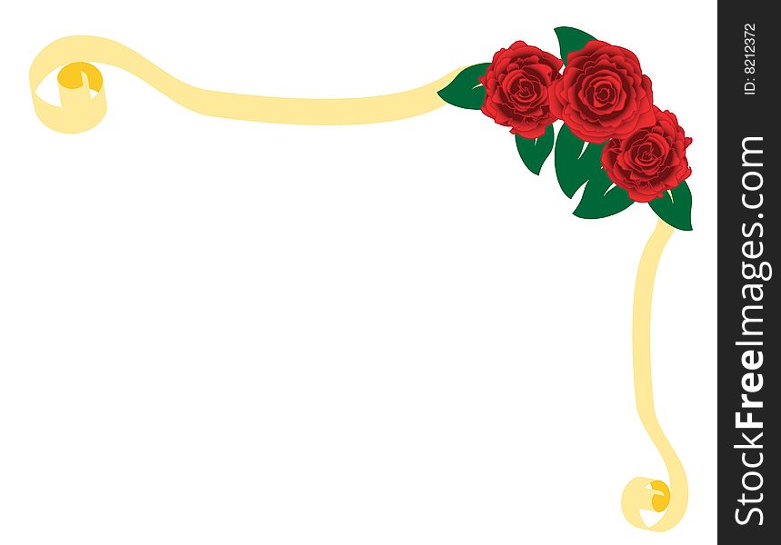 Three red roses and two gold ribbons. Three red roses and two gold ribbons