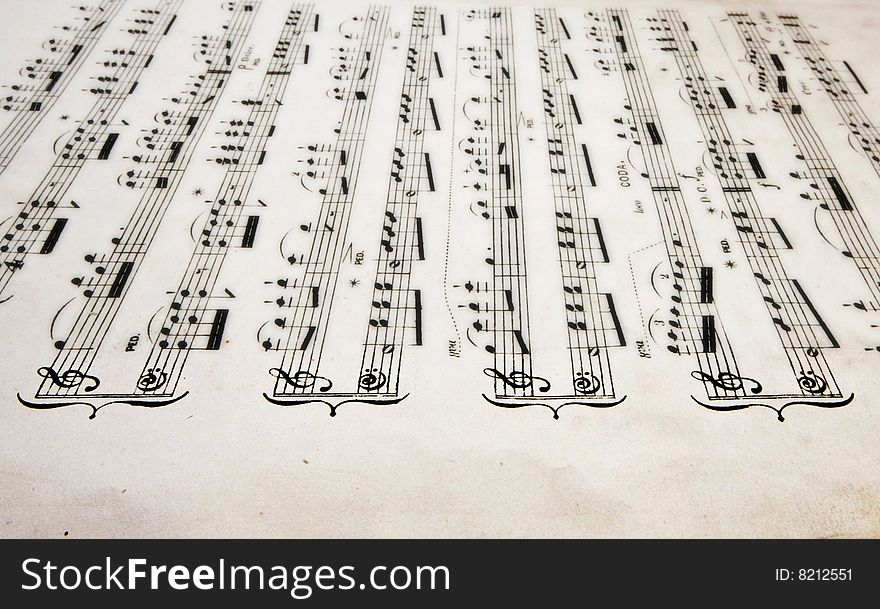 Old sheet music close up