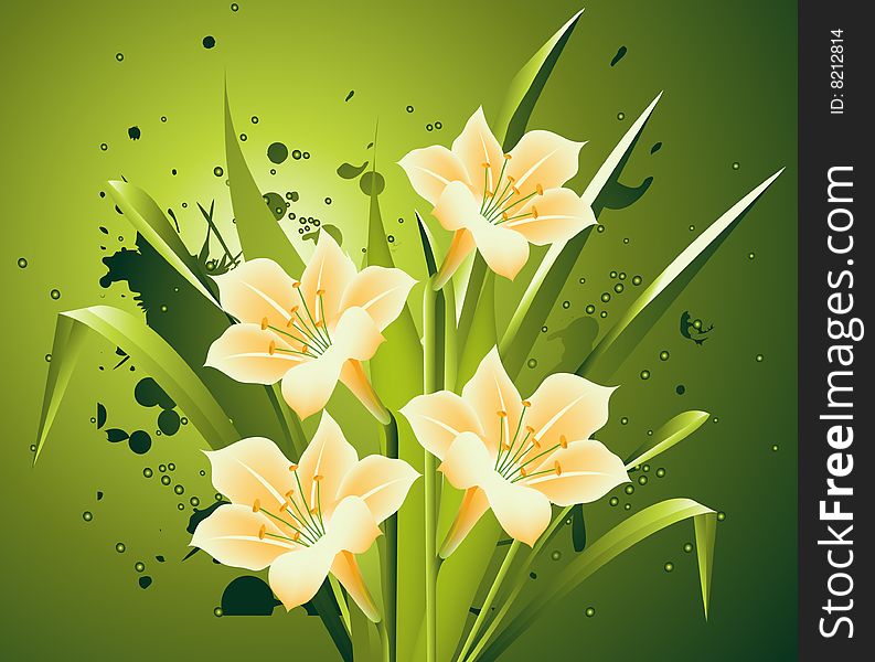 Natural view, Modern Spring flowers Illustration.