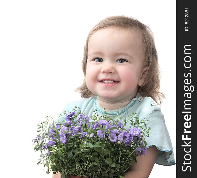 Small girl with blue flowers