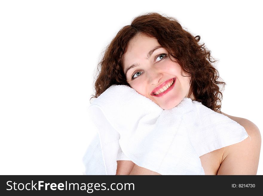 Lovely girl with towel isolated on white