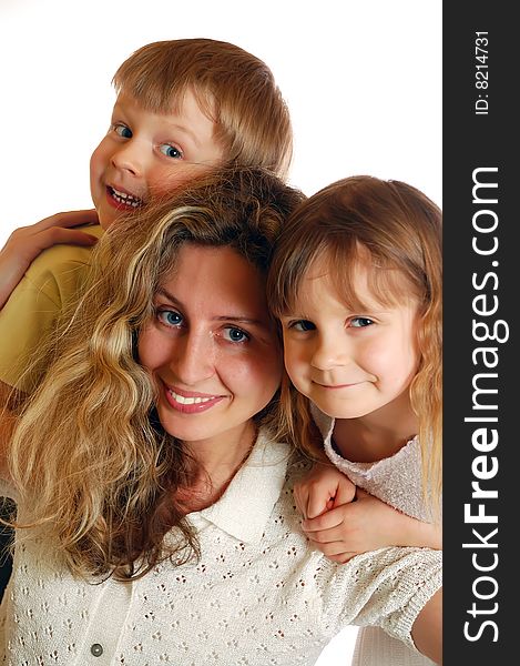 Young woman with two kids happy smiling. Young woman with two kids happy smiling