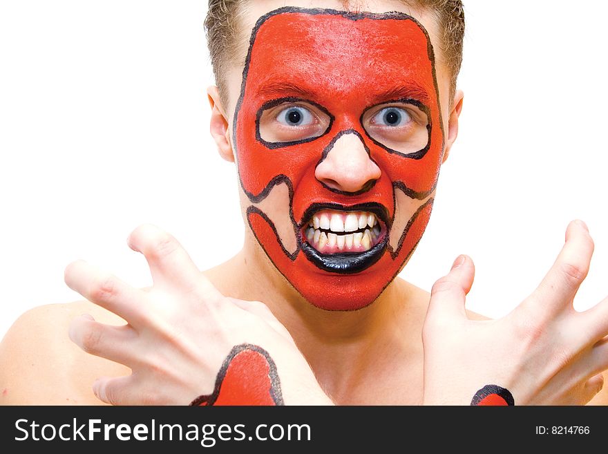 Man With Painted Face And Arms