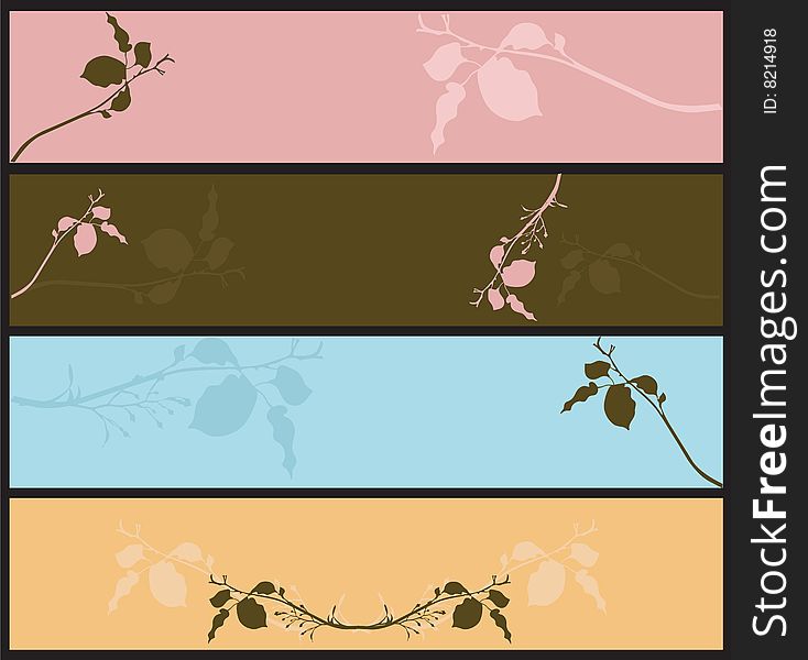 Set of decorative banners with leaves