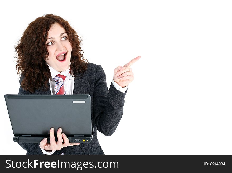 Young business woman with notebook isolated on white