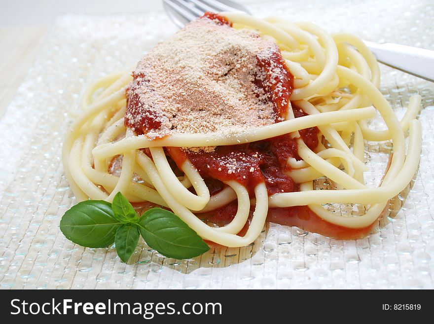 Fresh italian pasta with tomato-sauce and cheese. Fresh italian pasta with tomato-sauce and cheese