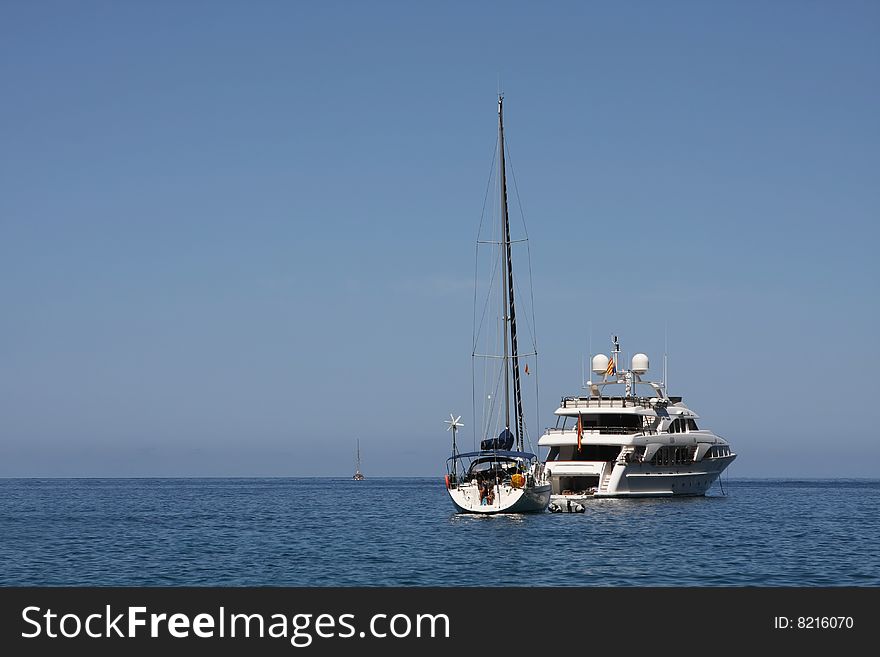 Three boats in the sea