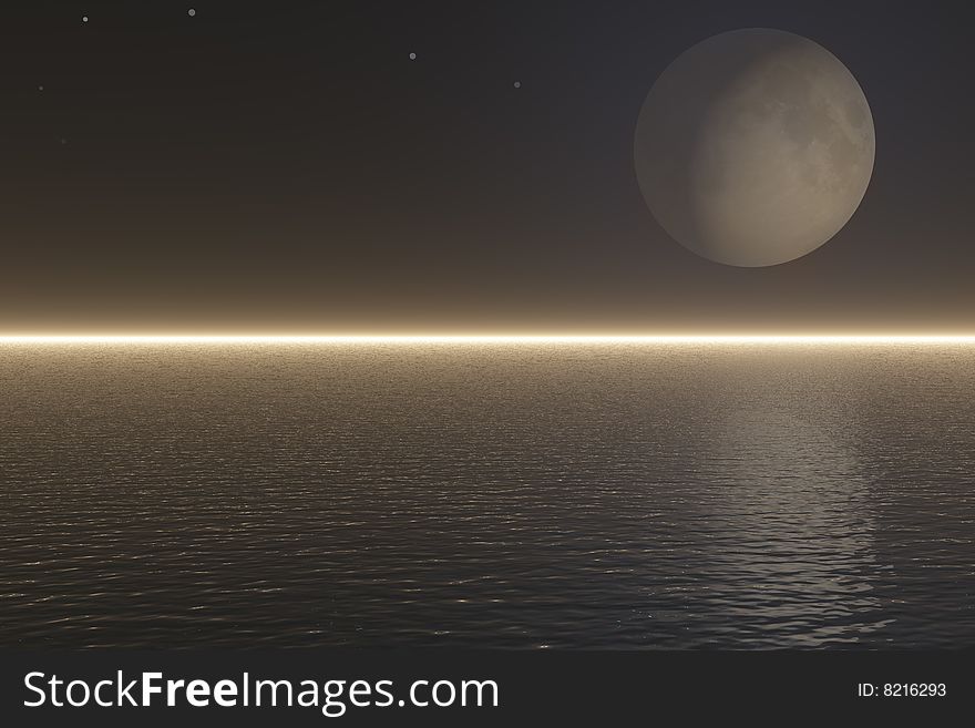 Black moonlight landscape, is executed in the 3d-editor. Black moonlight landscape, is executed in the 3d-editor