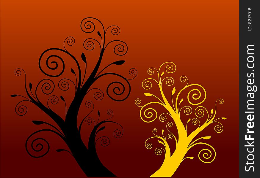 Tree silhouette with spiral leaf. Vector. Tree silhouette with spiral leaf. Vector.