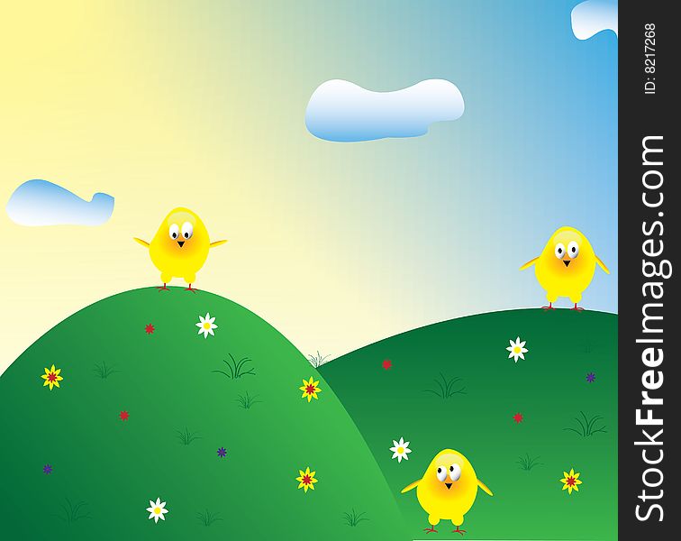 Easter card with yellow chicken. Easter card with yellow chicken