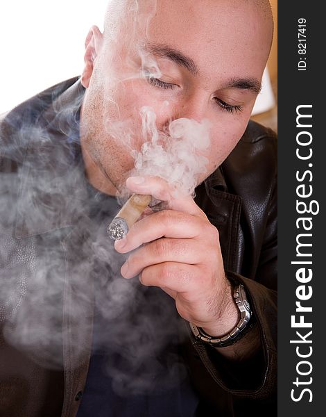 Danger man smoking cigar. over white background. Danger man smoking cigar. over white background