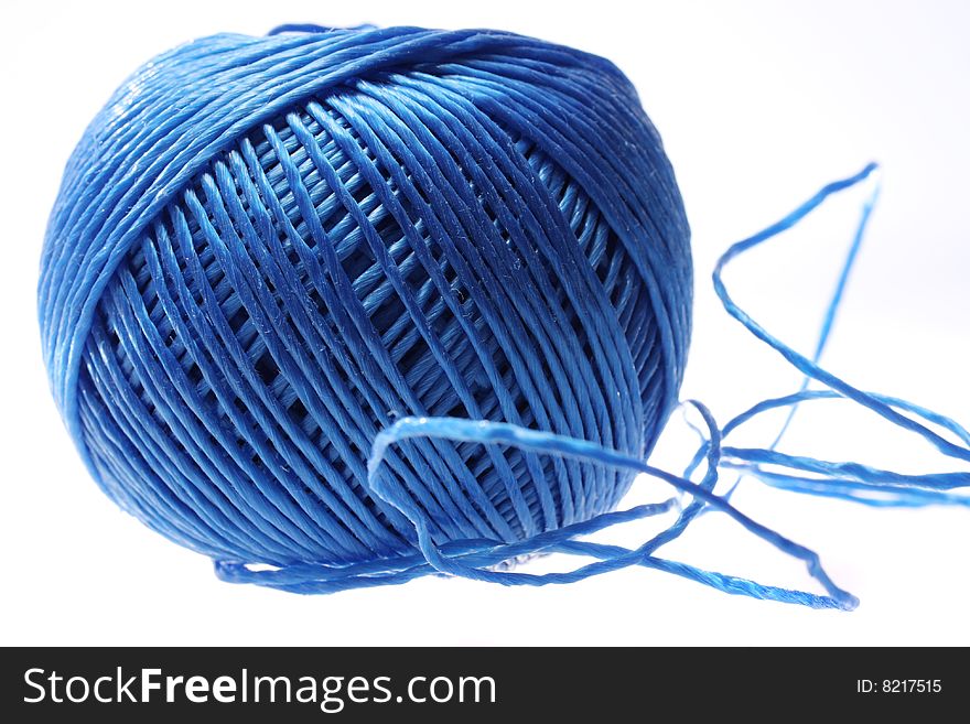 Close up from a blue ball of rope. Close up from a blue ball of rope