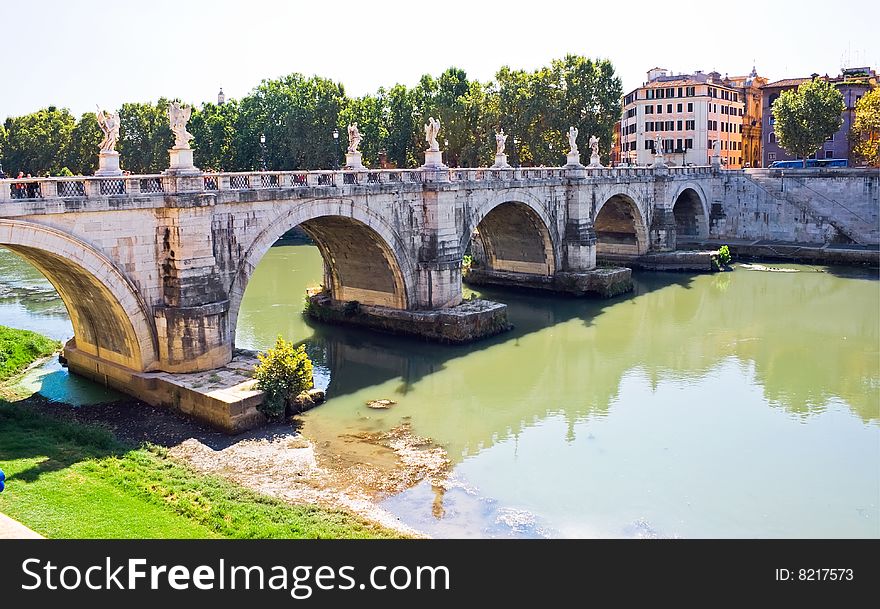Ponte Sant Angelo bridge in Rome, Italy.