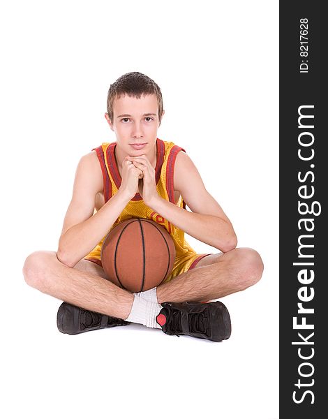 Happy teen with basketball. over white background. Happy teen with basketball. over white background