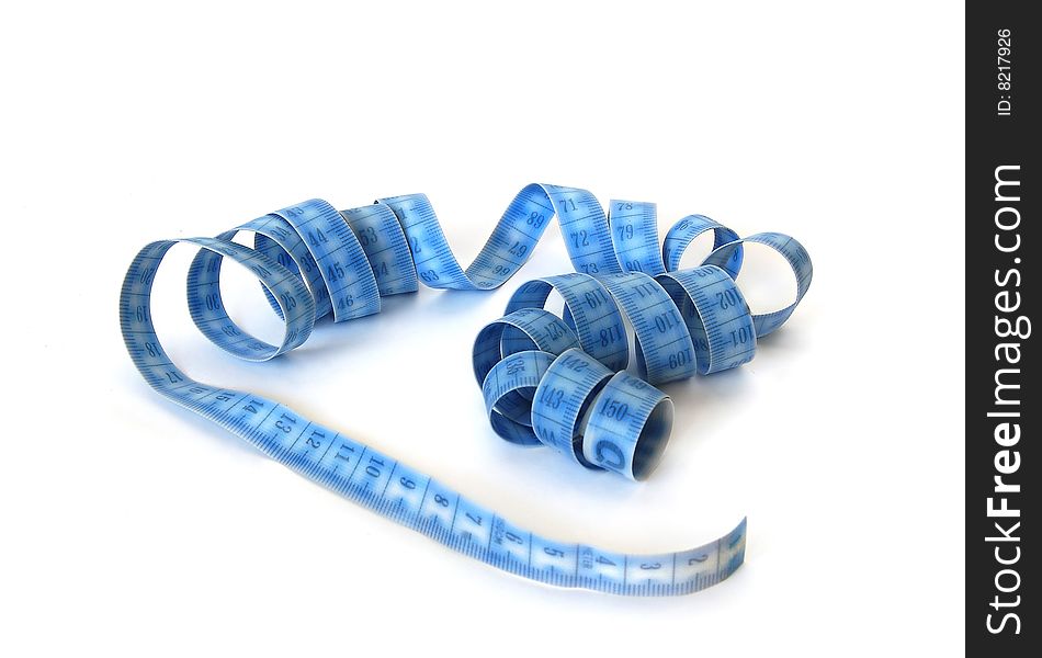 Twisted tape measure at white background. isolated