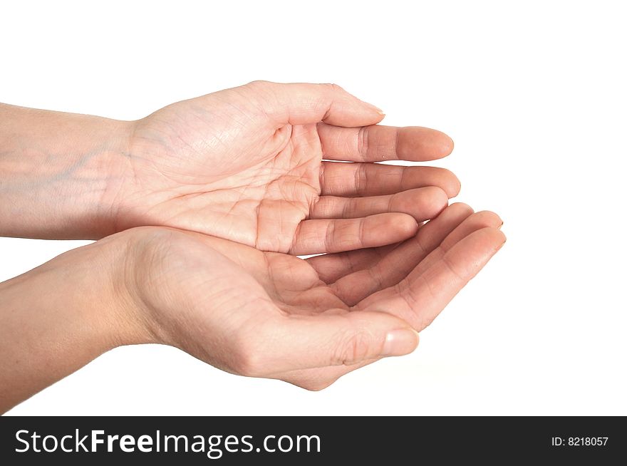 Pair of begging hands on white background