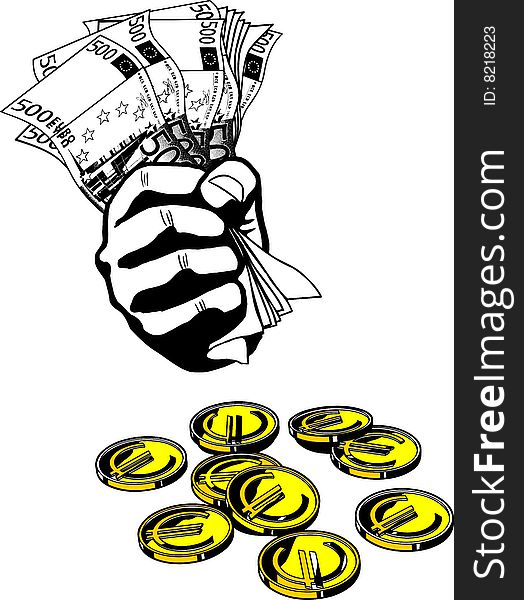 Illustration of money coins and head with some money. Illustration of money coins and head with some money