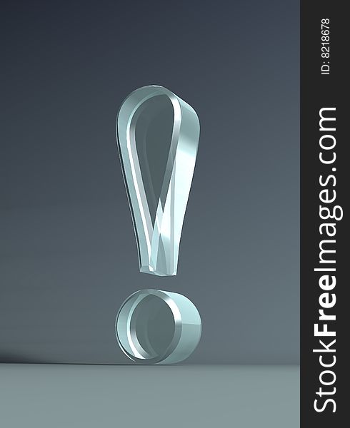 3D graphics. An exclamation mark, made of glass or plexi.