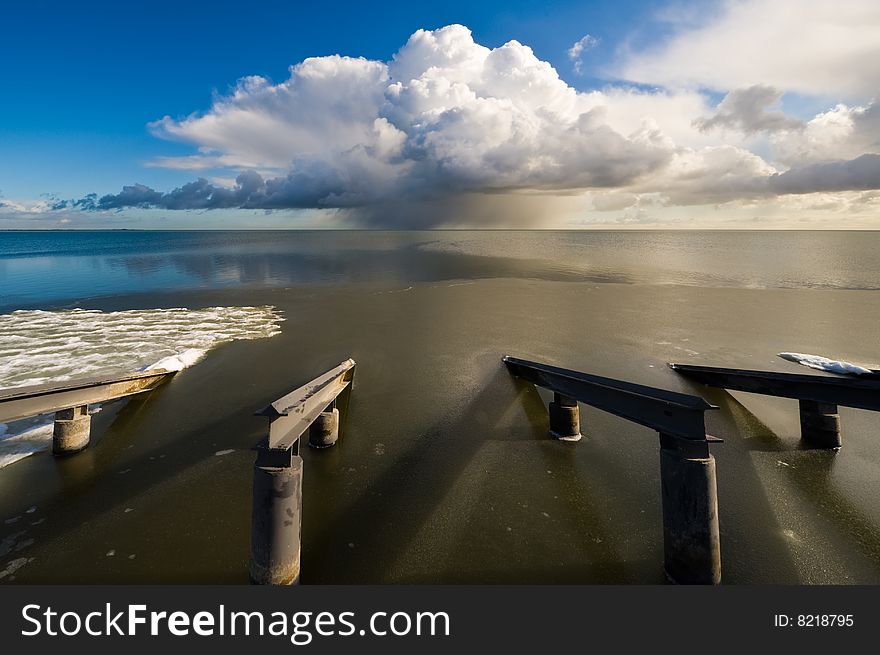 Winter landscape on a in Holland