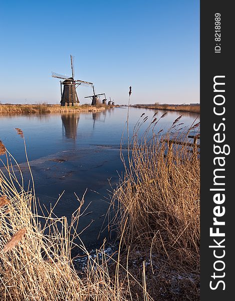 Beautiful windmill landscape at kinderdijk in the netherlands near Rotterdam