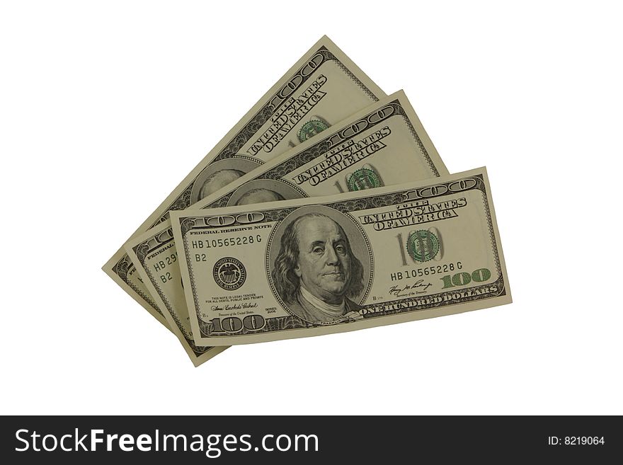 The hundred dollars banknotes isolated on white background
