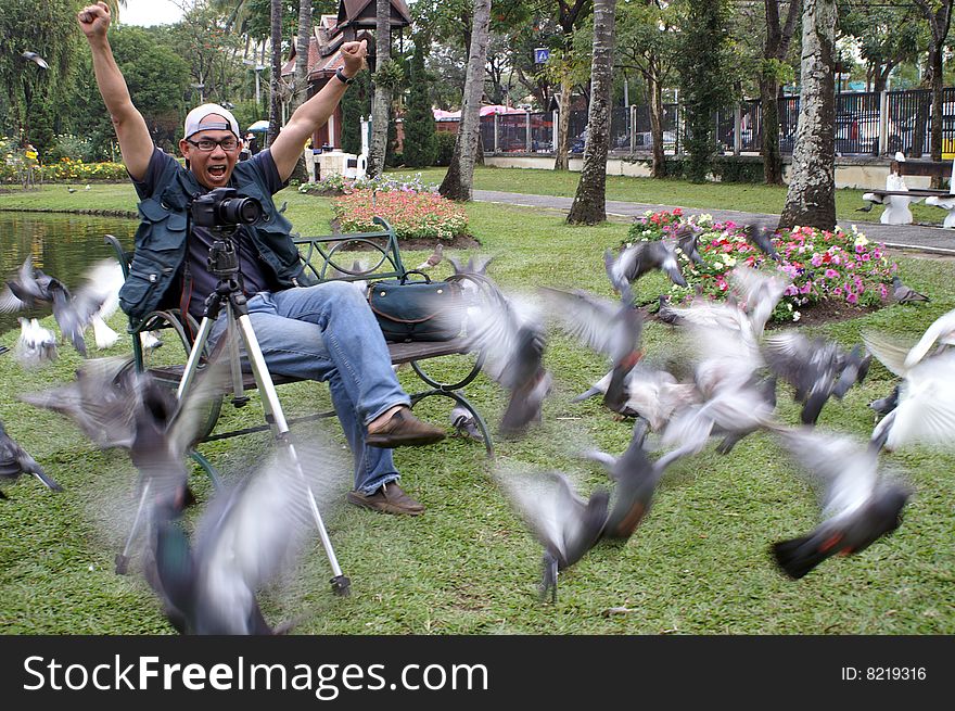 Happy photographer in the graden