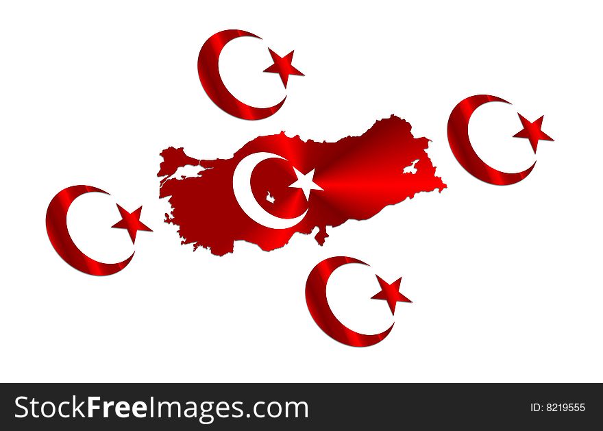 Turkey turkish map and flag moon with star. Turkey turkish map and flag moon with star