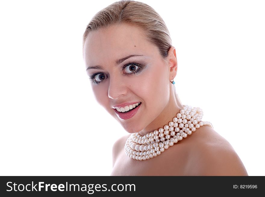 Lovey girl with pearl isolated in white