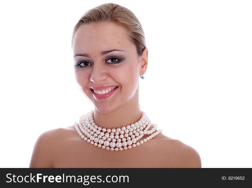 Lovely girl with pearl isolated in white