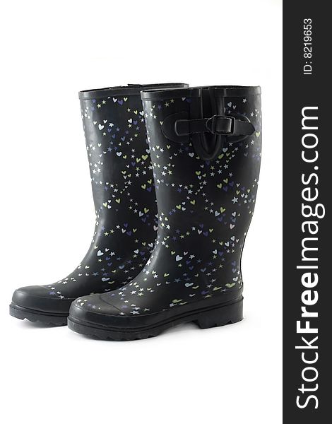 Rubber boots, black, insulated on white background