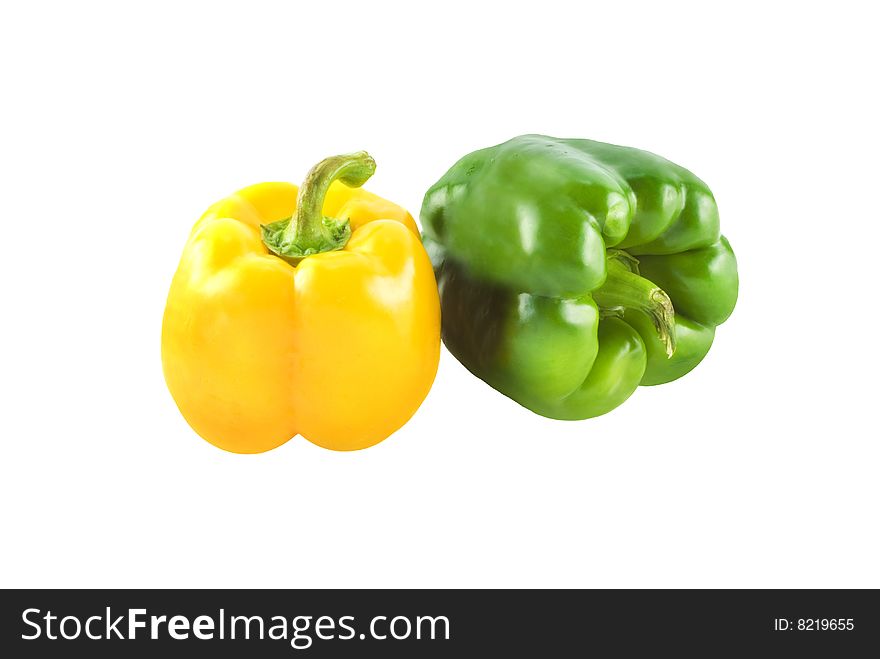Yellow and Green Bell Pepper isolated on white background with copy space. Yellow and Green Bell Pepper isolated on white background with copy space