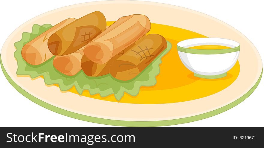 Six spring rolls with sauce