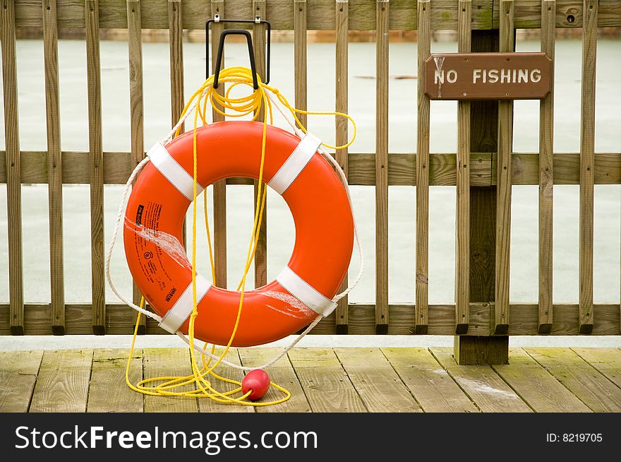 Life preserver on a dock