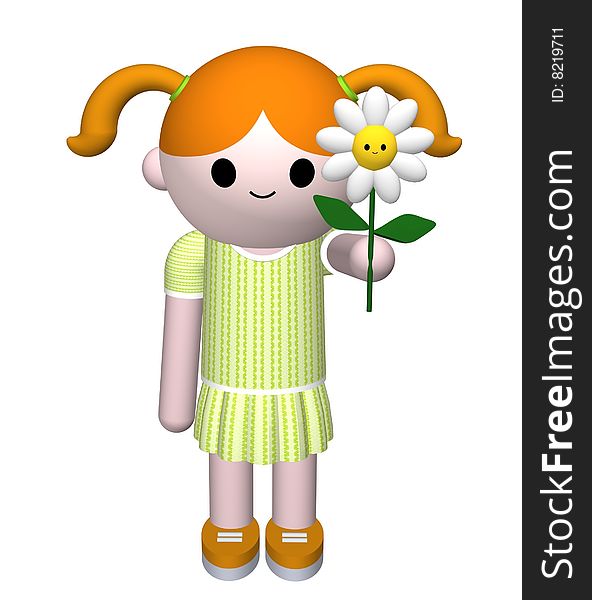 Illustration of a girl holding a flower. Illustration of a girl holding a flower