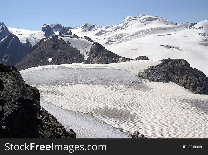 Mountain glacier. Caucasus Mountains. Digoriya