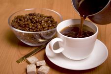 Cup Of Coffee, Sugar And Beans Stock Photo Cup Of Coffee, Sugar And Beans Stock Photo