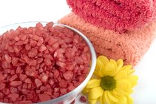 Bath Salt, Towels And Flower Royalty Free Stock Image