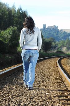 Walking On A Railway Stock Photo