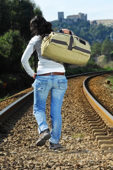 Walking On A Railway Royalty Free Stock Images