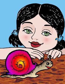 Girl And Snail Stock Photo Girl And Snail Stock Photo