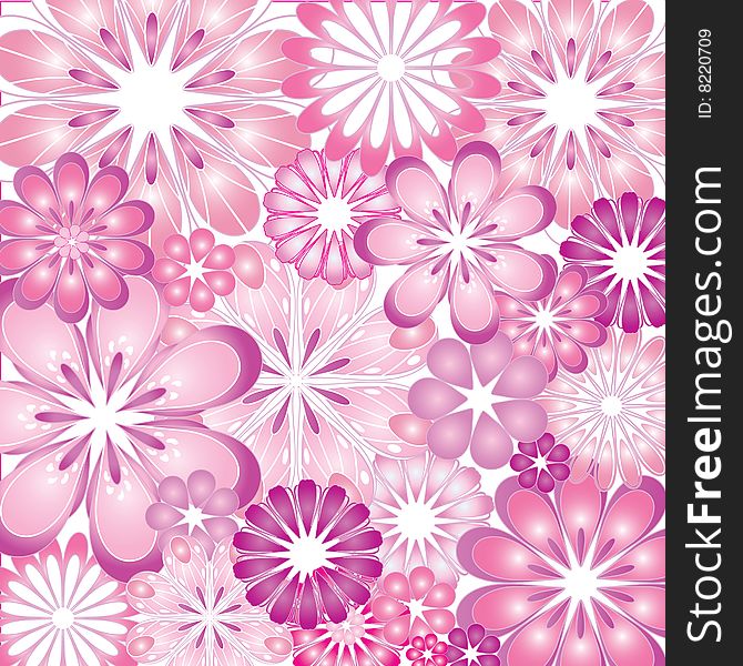 Purple And Pink Flowers Vector Illustration