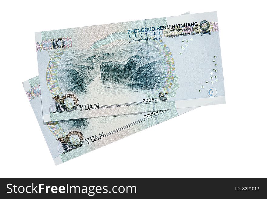 10 yuan isolated in white background
