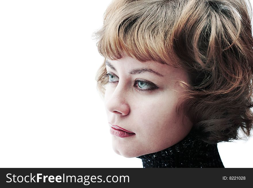 Young beautiful woman portrait in 70's look style