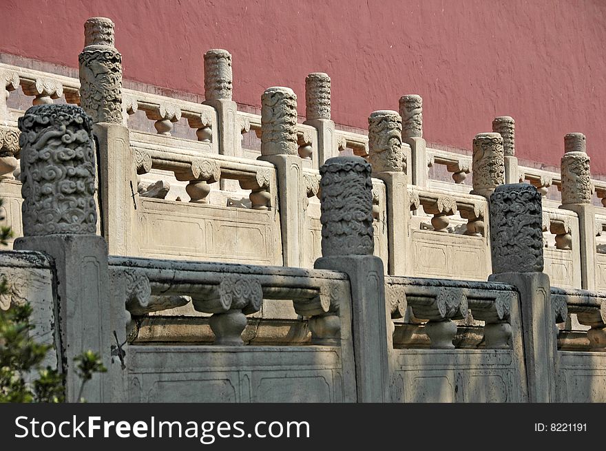 Detail of the decorations of marble fences at ming tombs site, china
