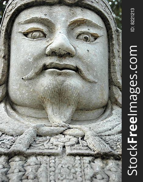 Statue of a chinese warrior, detail of the face
